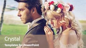  Presentation with married couple hearts - Presentation theme featuring veils - young newly married couple posing background and a coral colored foreground