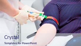  Presentation with catheter - Theme having vein catheter at blood donation background and a sky blue colored foreground