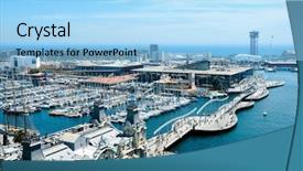  Presentation with port - PPT theme featuring vell and maremagnum in barcelona background and a light blue colored foreground