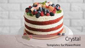  Presentation with berries - Beautiful presentation design featuring mint peach - delicious cake with fruit backdrop and a coral colored foreground