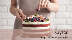  Presentation with cake - Amazing slides having woman decorating delicious cake backdrop and a coral colored foreground