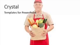  Presentation with grocery bag - Beautiful theme featuring vendor holding a grocery bag backdrop and a sky blue colored foreground