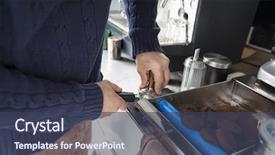  Presentation with coffee shop - Slide set enhanced with vendor machine - midsection of man preparing coffee background and a  colored foreground