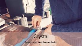  Presentation with coffee shop - Presentation theme consisting of vendor machine - midsection of man preparing coffee background and a coral colored foreground