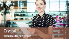  Presentation with modern elegant - Audience pleasing PPT theme consisting of vendor mangement - beautiful elegant woman with papers backdrop and a  colored foreground