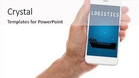  Presentation with elderly icon - Beautiful PPT theme featuring vendor mangement - elderly male hand with phone backdrop and a white colored foreground