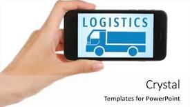  Presentation with logistics - Cool new PPT theme with vendor mangement - female hand with phone backdrop and a  colored foreground