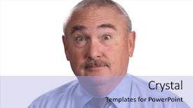  Presentation with blue - Colorful presentation design enhanced with vendor mangement - older mustached businessman in lilac backdrop and a  colored foreground