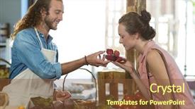  Presentation with grocery store - Slide set with vendor selection - woman smelling strawberries background and a  colored foreground