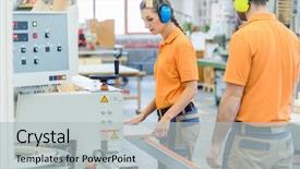  Presentation with factory workers - Audience pleasing PPT theme consisting of veneers - workers in furniture factory backdrop and a light gray colored foreground