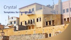 Presentation with architecture - PPT theme featuring venetian-architecture-of-chania background and a sky blue colored foreground