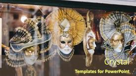  Presentation with venice - PPT theme featuring venetian-carnival-mask-display-window background and a tawny brown colored foreground