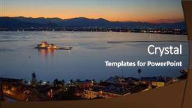 Presentation with dusk - Slides consisting of venetian castle of bourtzi background and a ocean colored foreground
