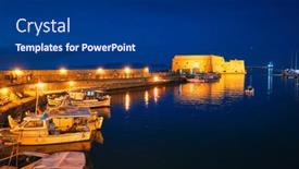  Presentation with crete island - Colorful PPT layouts enhanced with venetian-fort-castle-in-heraklion backdrop and a navy blue colored foreground