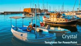  Presentation with fishing boats - Audience pleasing theme consisting of venetian-fort-castle-in-heraklion backdrop and a ocean colored foreground