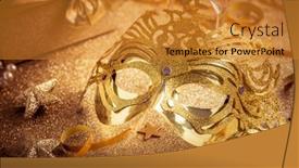  Presentation with mask - PPT theme featuring venetian-golden-carnival-masks background and a gold colored foreground