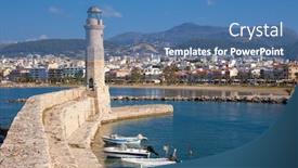  Presentation with crete island - Beautiful slides featuring venetian lighthouse and wall at old harbour in rethymno rethymnon island of crete greece mediterranean backdrop and a teal colored foreground