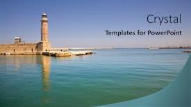  Presentation with crete island - Colorful presentation theme enhanced with venetian lighthouse of rethimno in the island of crete greece backdrop and a light blue colored foreground