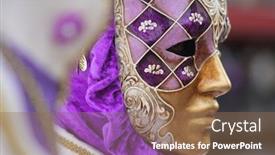  Presentation with mask - Presentation with venetian mask decorated with gold leaf and rich velvet cloth background and a violet colored foreground