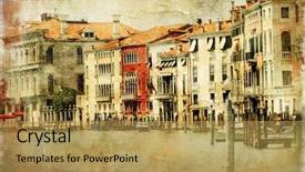  Presentation with artwork - Presentation design having venice artwork in painting style background and a gold colored foreground