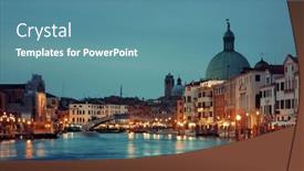  Presentation with historical buildings - Presentation design consisting of venice-canal-view-at-night background and a teal colored foreground