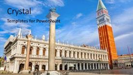  Presentation with tower - Beautiful PPT theme featuring venice italy picturesque panorama stella backdrop and a teal colored foreground
