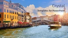  Presentation with canal - Slide set having venice-italy-rialto-bridge background and a light blue colored foreground