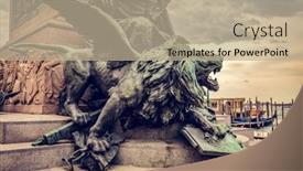  Presentation with lion - Theme featuring venice-italy-the-lion-statue background and a mint green colored foreground