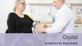  Presentation with blood test - Beautiful presentation theme featuring venipuncture - doctor collecting senior patient's blood backdrop and a  colored foreground