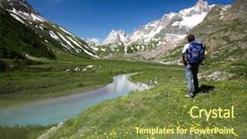  Presentation with lac - Theme with venis - male hiker enjoying the view background and a tawny brown colored foreground