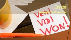  Presentation with writing pen - Slide deck having venis - veni vidi won writing background and a tawny brown colored foreground