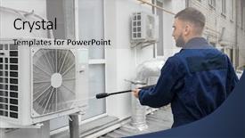  Presentation with conditioner - Cool new PPT layouts with male technician cleaning air conditioner backdrop and a light gray colored foreground