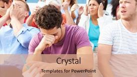  Presentation with sports event - PPT theme having venue football - disappointed spectators at outdoor sports background and a coral colored foreground