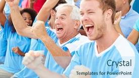  Presentation with sports event - Theme enhanced with venue football - spectators in team colors watching background and a light blue colored foreground