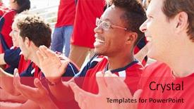  Presentation with sports event - PPT theme consisting of venue football - spectators in team colors watching background and a  colored foreground