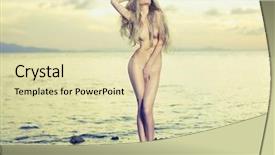  Presentation with seashore - Theme consisting of venus - beautiful sexy blonde stands background and a soft green colored foreground