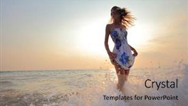  Presentation with woman in sea - Theme consisting of venus - young smiling woman standing background and a coral colored foreground