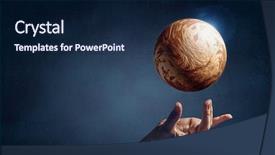  Presentation with planet venus - Slide set with venus planet in hand background and a navy blue colored foreground