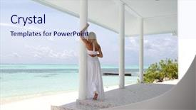  Presentation with veranda - Amazing PPT layouts having veranda of the tropical house backdrop and a sky blue colored foreground