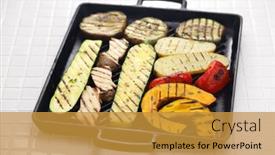  Presentation with italian food - Presentation design enhanced with verdure-alla-griglia-grilled-vegetables background and a gold colored foreground