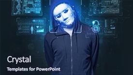  Presentation with face recognition - PPT theme featuring verification - young man face recognition background and a navy blue colored foreground