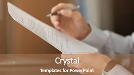  Presentation with reading - Audience pleasing PPT theme consisting of proof - businessman reading documents backdrop and a coral colored foreground