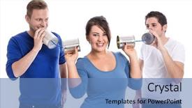  Presentation with phone - Presentation design having verity - group of young people background and a teal colored foreground