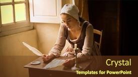  Presentation with writing style - PPT layouts with vermeer-style-portrait background and a tawny brown colored foreground