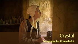  Presentation with release - Colorful PPT theme enhanced with vermeer-style-portrait backdrop and a tawny brown colored foreground