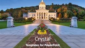  Presentation with house - Colorful presentation design enhanced with vermont-state-house-in-montpelier backdrop and a tawny brown colored foreground