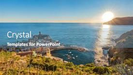  Presentation with popular - Presentation theme enhanced with vernazza-in-cinque-terre-italy background and a teal colored foreground