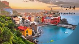  Presentation with dusk - Presentation design featuring vernazza-la-spezia-liguria-italy background and a coral colored foreground