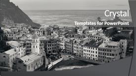 Presentation with london buildings and streets view - Amazing presentation theme having vernazza with buildings on rocks backdrop and a gray colored foreground