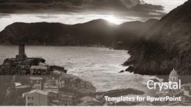  Presentation with brooklyn tenament buildings - PPT theme consisting of vernazza with buildings on rocks background and a gray colored foreground